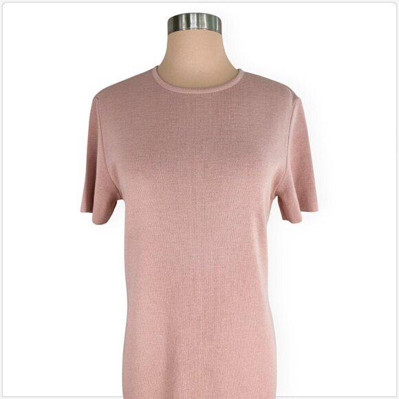 Gispa Italy Dusty Pink Short Sleeves Wool Blend Sweater Knit Dress M - Picture 2 of 4
